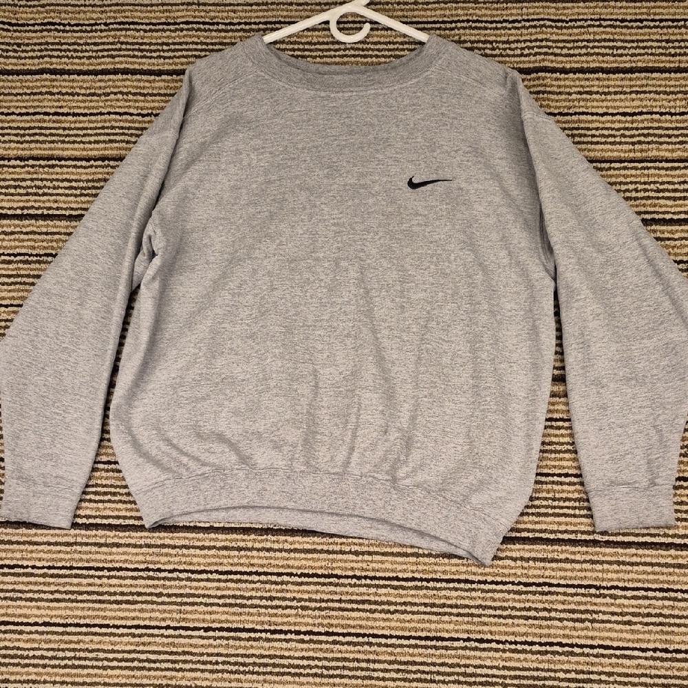 NIKE Grey Black Swoosh Cotton Blend USA‎ Mens Large Crewneck Sweater VTG 90s